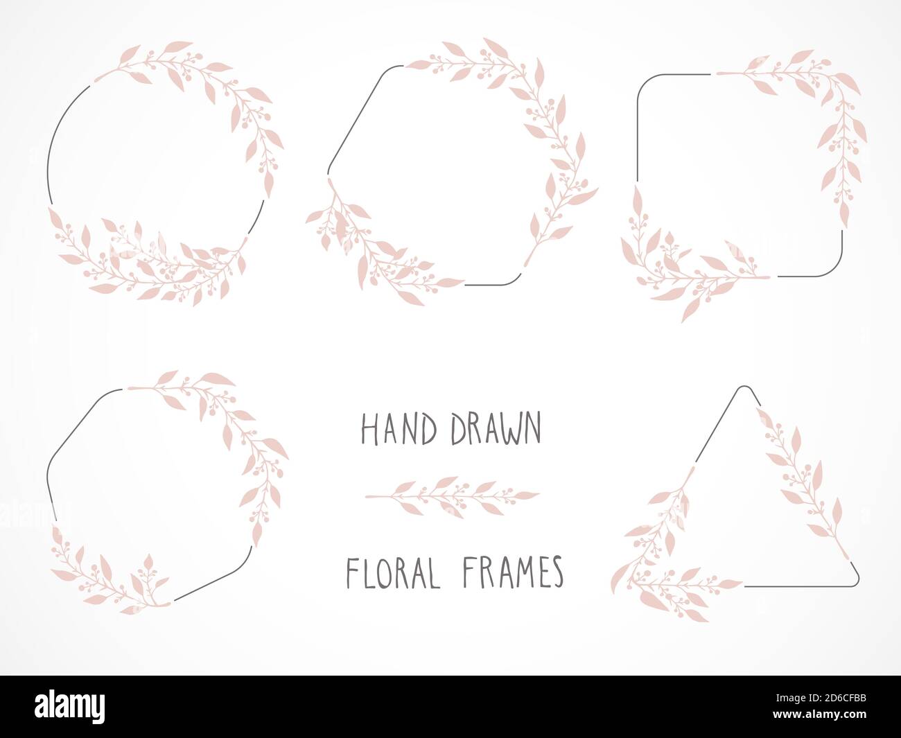 Vector set of floral hand drawn frames and decorative elements. Stock Vector