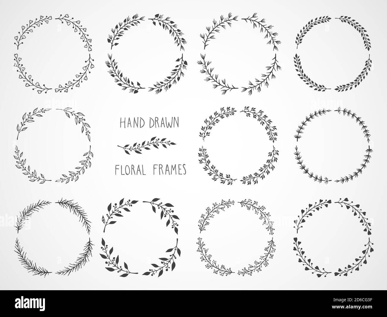 Vector set of floral hand drawn round frames Stock Vector Image & Art ...