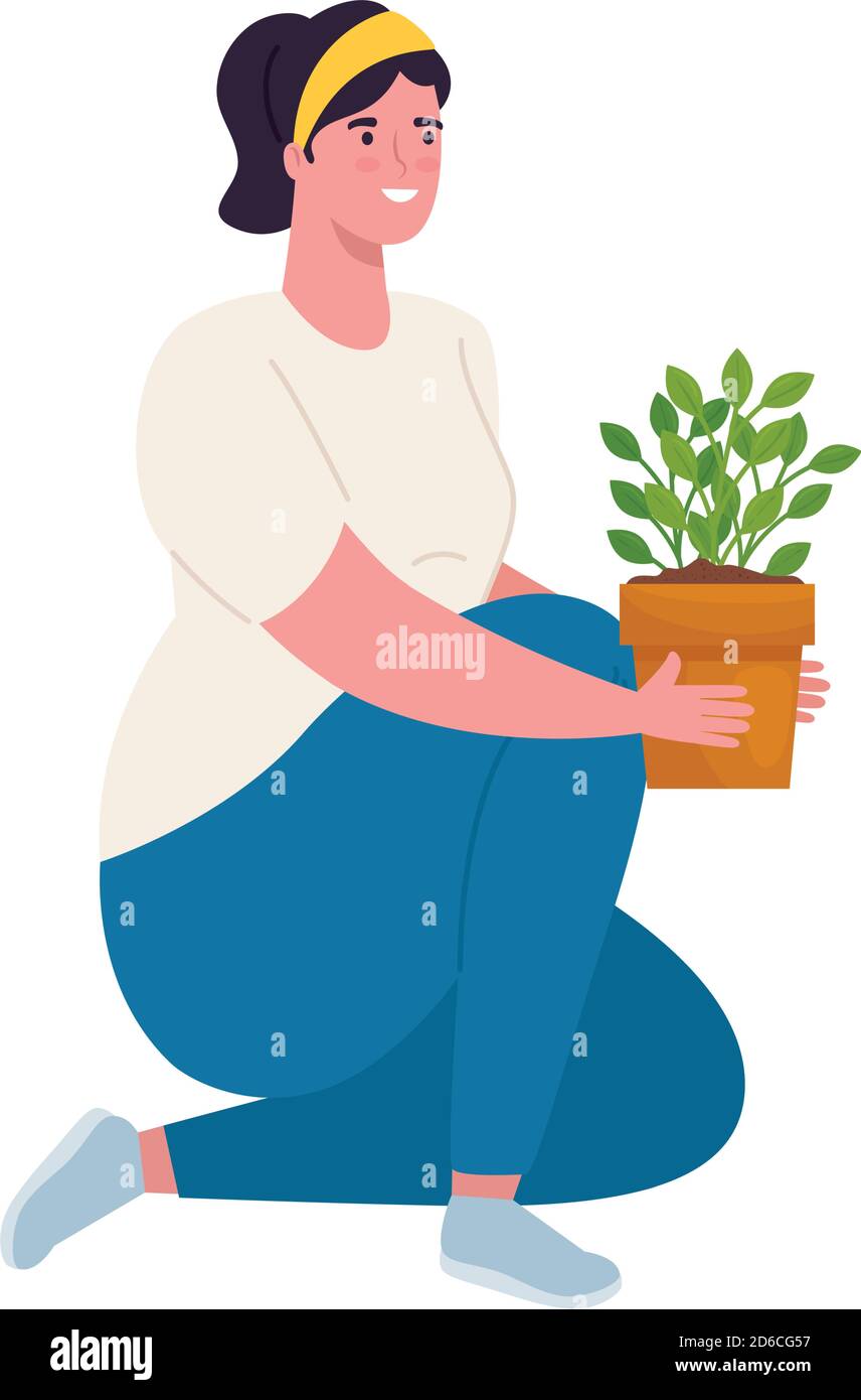 Gardening woman with plant inside pot vector design Stock Vector Image ...