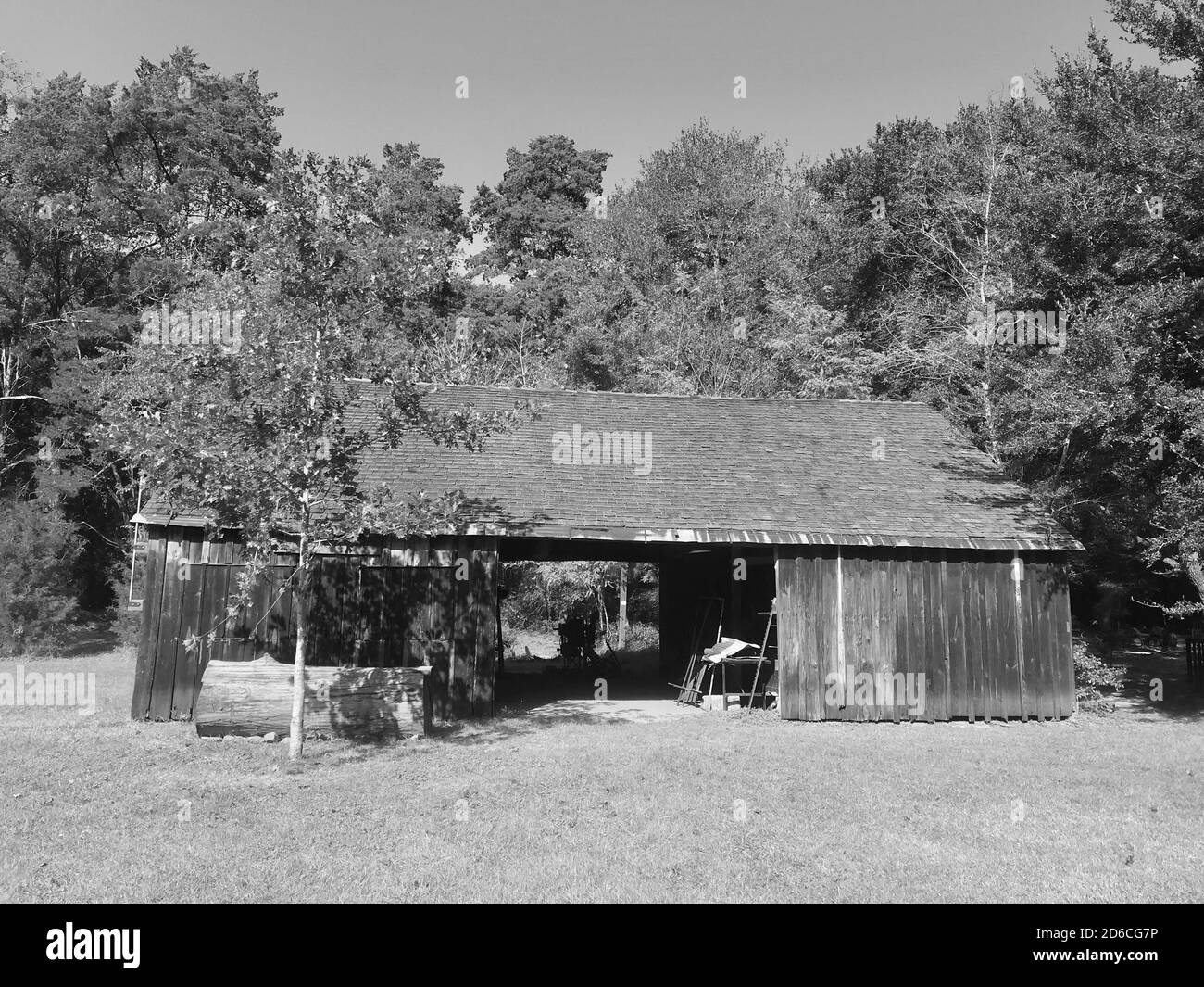 Elmer Kleb's primitive barn at Kleb Woods Nature Preserve in Tomball Texas Stock Photo