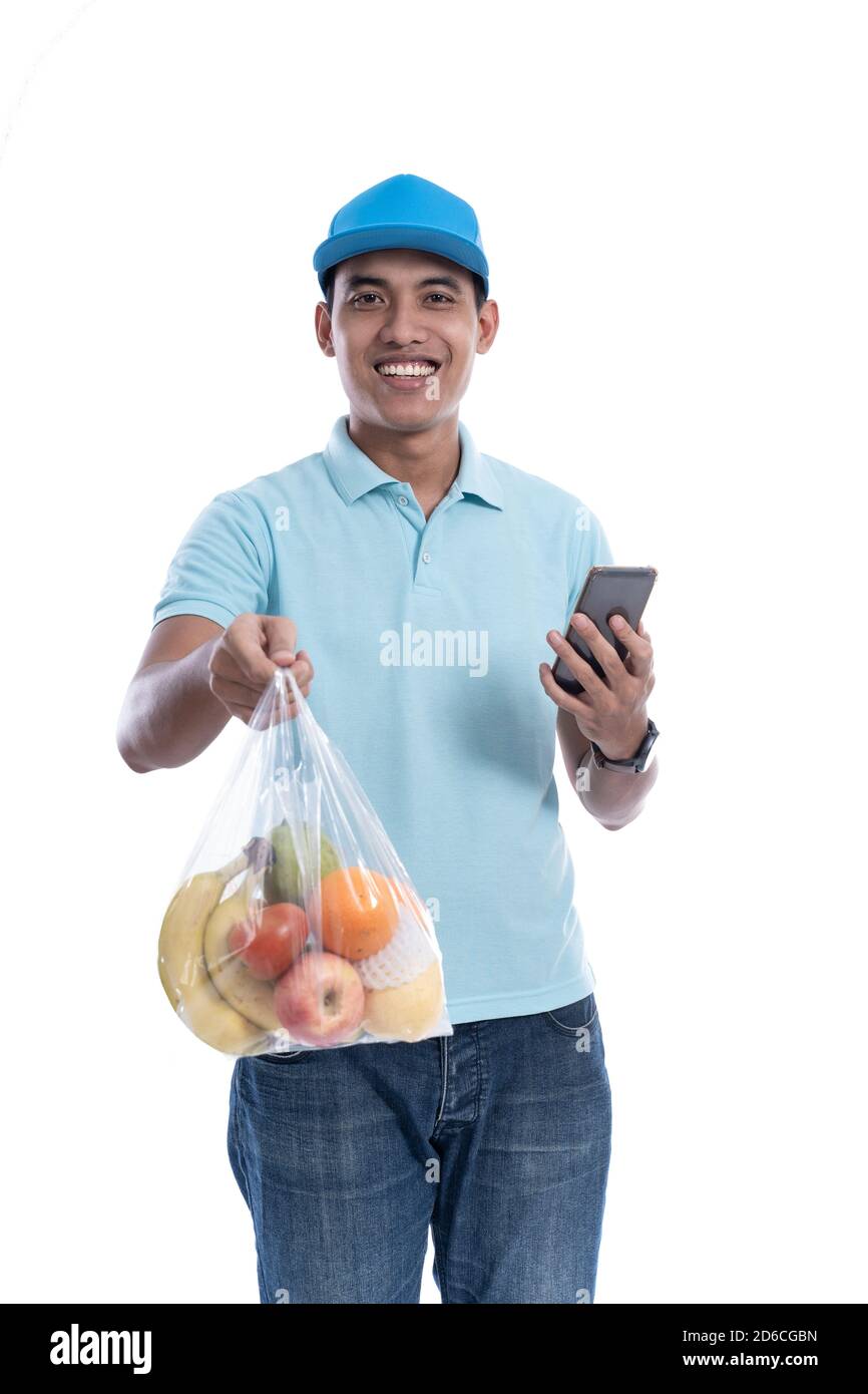 online grocery store. online driver courier carrying groceries
