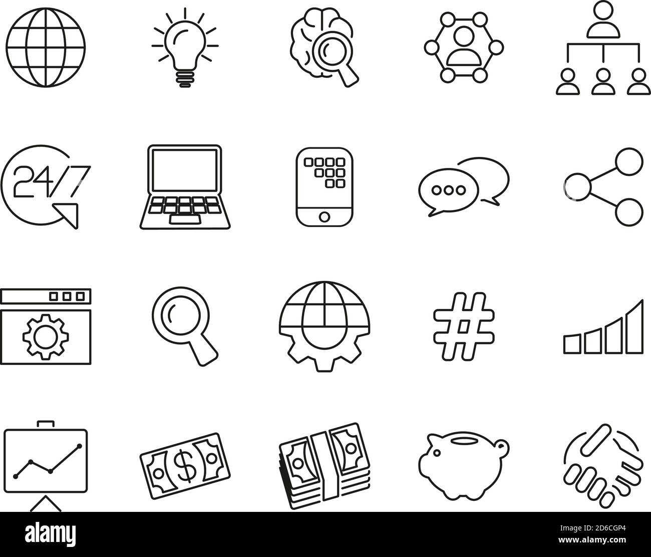 Crowdfunding Campaign Icons Black & White Thin Line Set Big Stock Vector