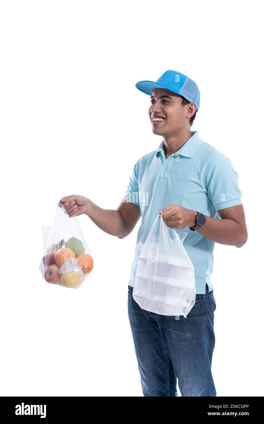 online grocery store. online driver courier carrying groceries