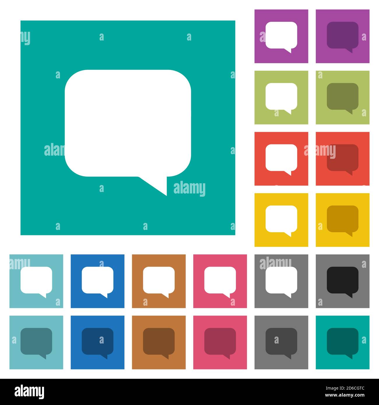 Empty chat bubble multi colored flat icons on plain square backgrounds. Included white and darker icon variations for hover or active effects. Stock Vector