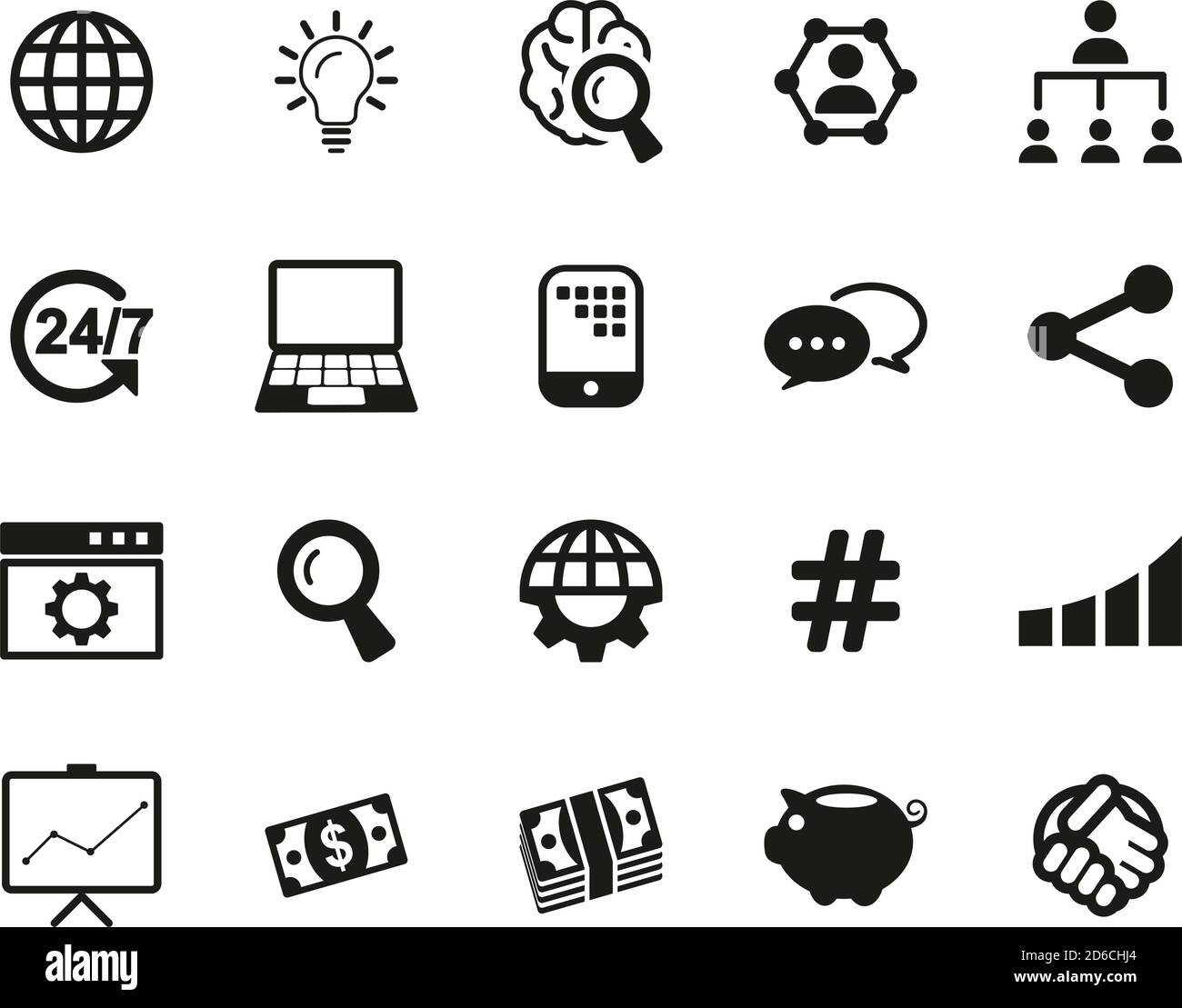 Crowdfunding Campaign Icons Black & White Set Big Stock Vector