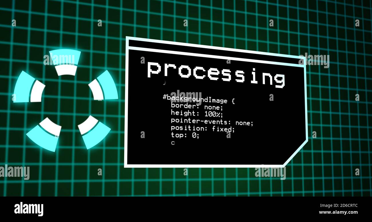 Programing coding process on terminal control panel. Data processing ...