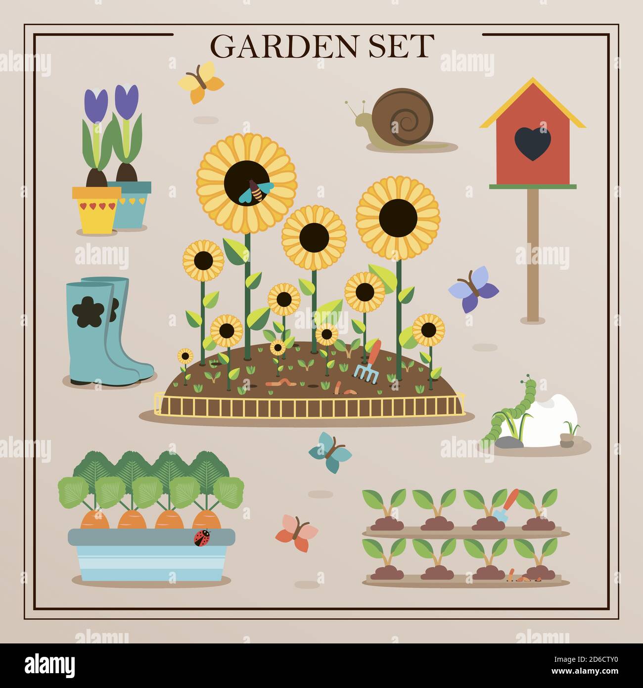 Flat icons with gardening concept. A set of flat images of garden items ...