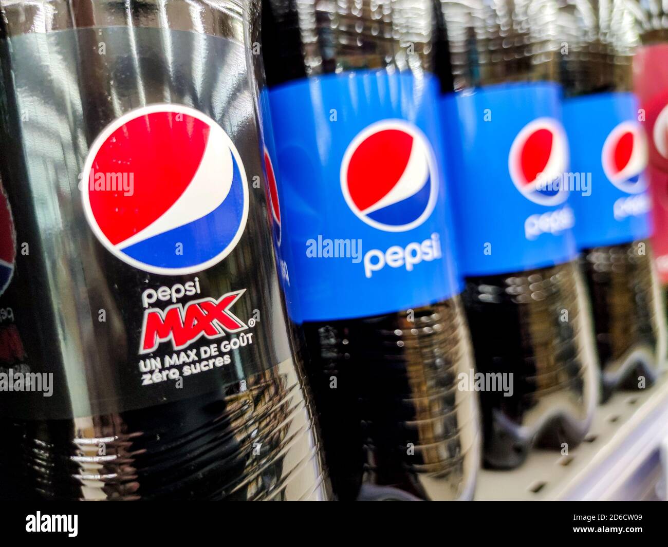 Puilboreau, France October 14, 2020Row of PEPSI cola soft drink