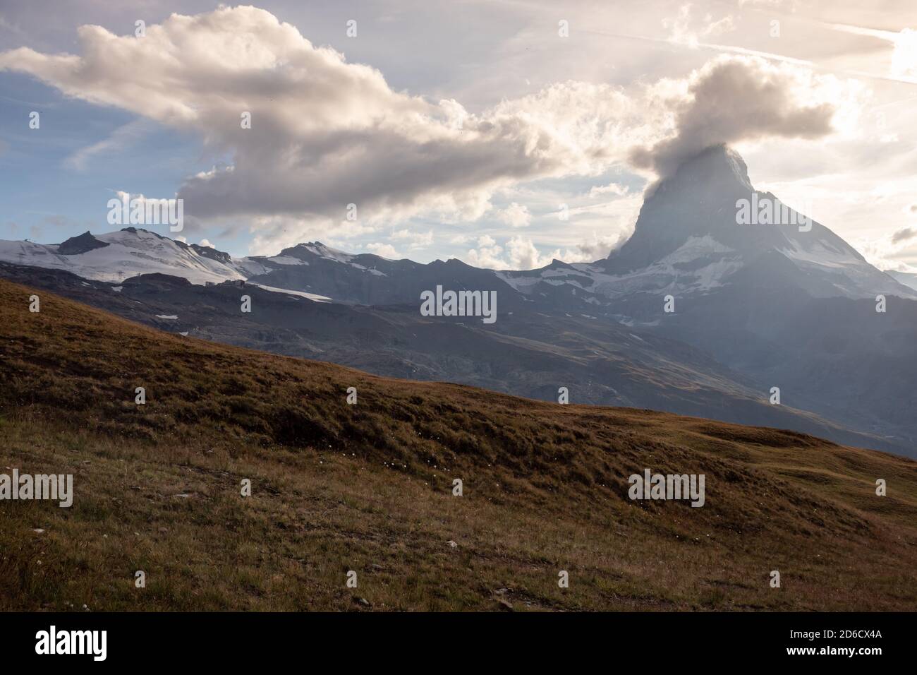 Hiking Riffelalp to Riffelsee to see the Matterhorn in Switzerland Stock Photo