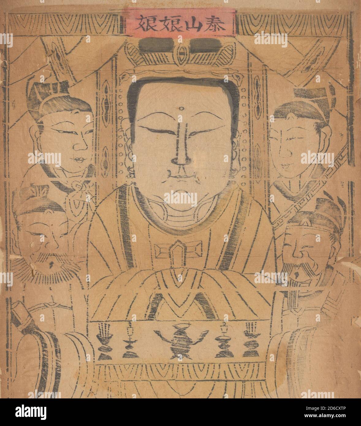 One hundred thirty-five woodblock prints including New Year's pictures (nianhua), door gods, historical figures and Taoist deities, 19th-20th century. Stock Photo