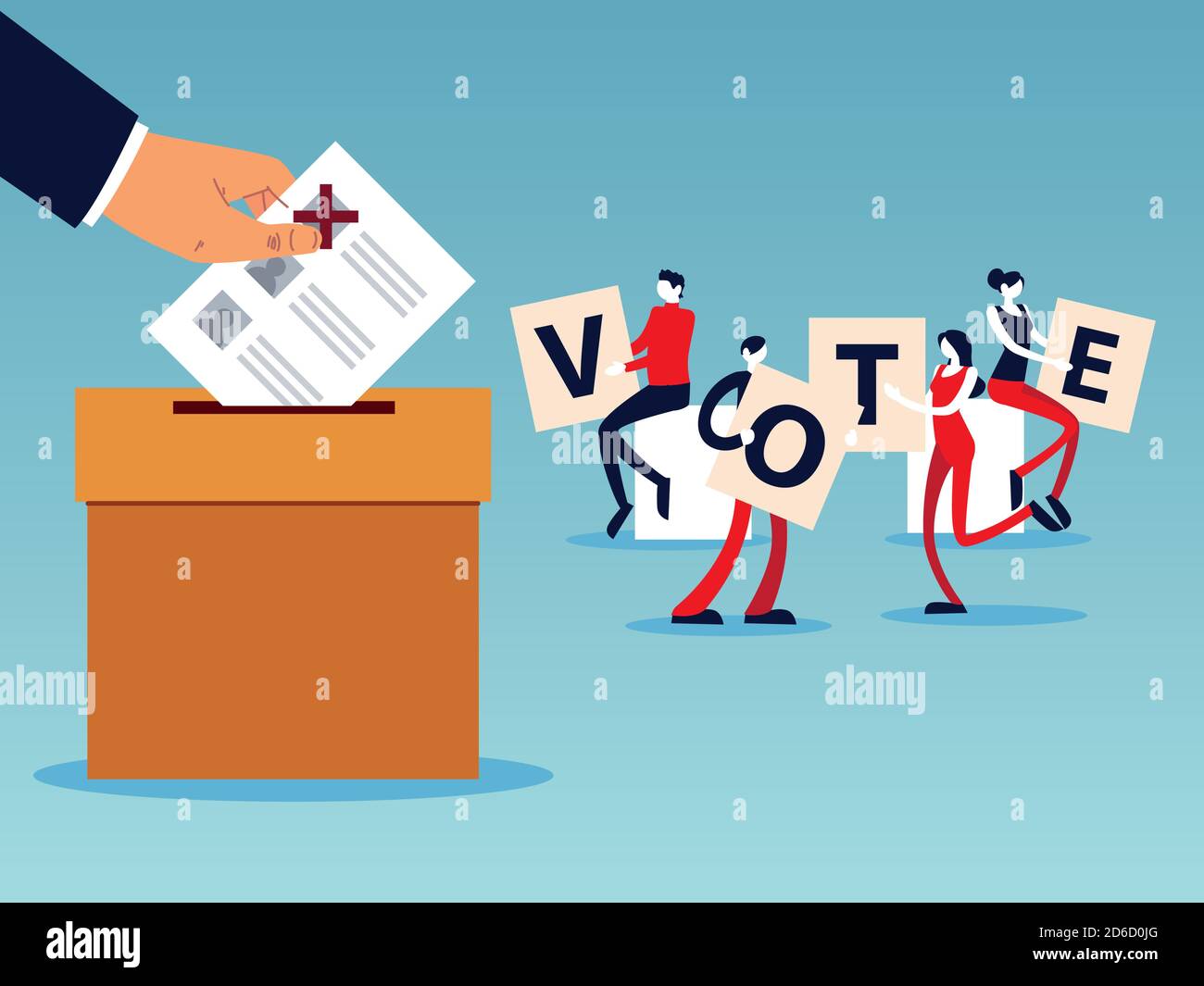 election day, people with vote letters, hand with ballot in box vector ...
