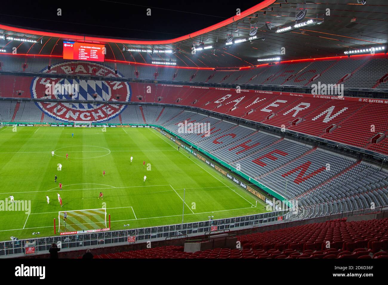 Allianz Arena inside with tribunes and pitch FC BAYERN MUENCHEN - 1.FC DUEREN 3-0 DFB-Pokal erste Runde, German Football Trophy , Munich, October 15, 2020  Season 2020/2021,  Soccer, München, Munich © Peter Schatz / Alamy Live News Stock Photo