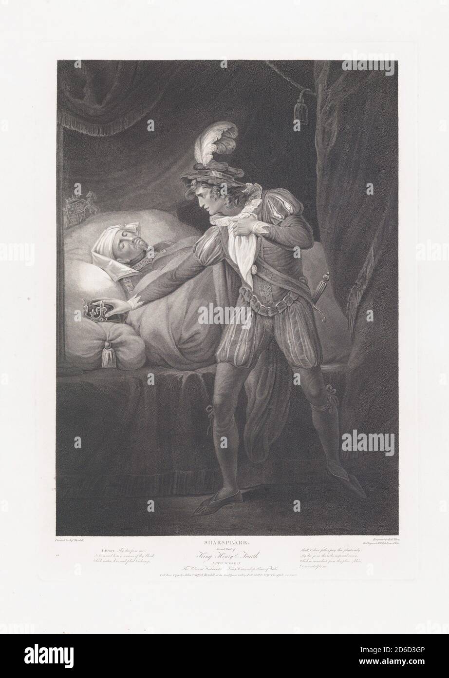 The Palace at Westminster: King Henry and the Prince of Wales (Shakespeare, King Henry IV, Part 2, Act 4, Scene 4), first published 1795; reissued 1852. Stock Photo