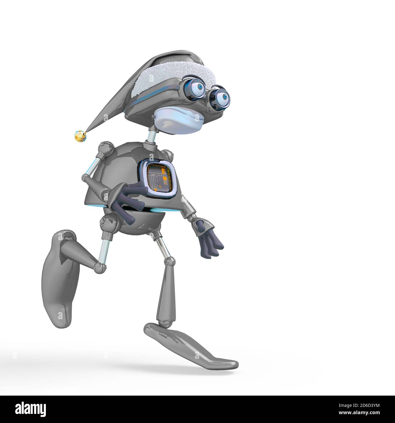 santa bot running for xmas in white background, 3d illustration Stock ...