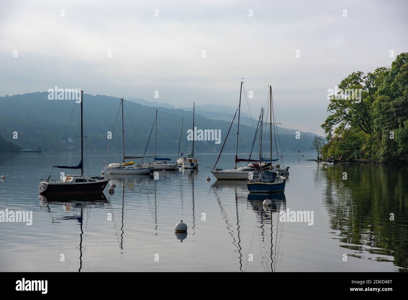 Yachts on Lake Windermere, Lake District National Park, Cumbria. UK Stock Photo