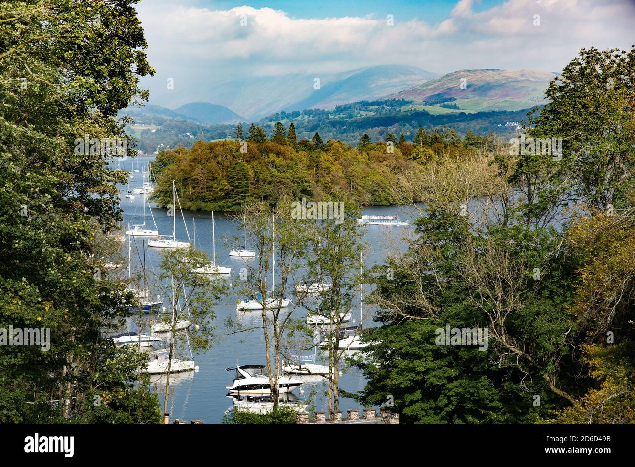Yachts on Lake Windermere, Lake District National Park, Cumbria. UK Stock Photo