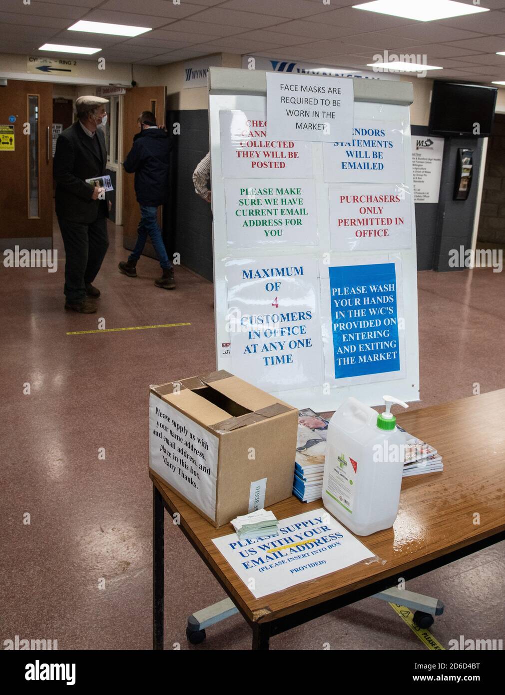 Caronavirus information at a livestock market, Wales. UK Stock Photo