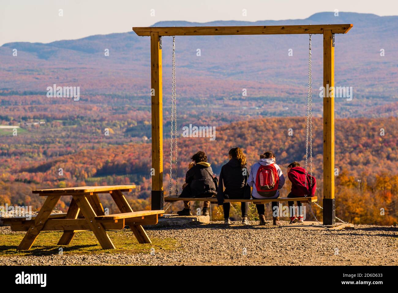 Bromont, Canada - Oct. 11 2020: People hiking on Bromont mountain in autumn quebec Stock Photo