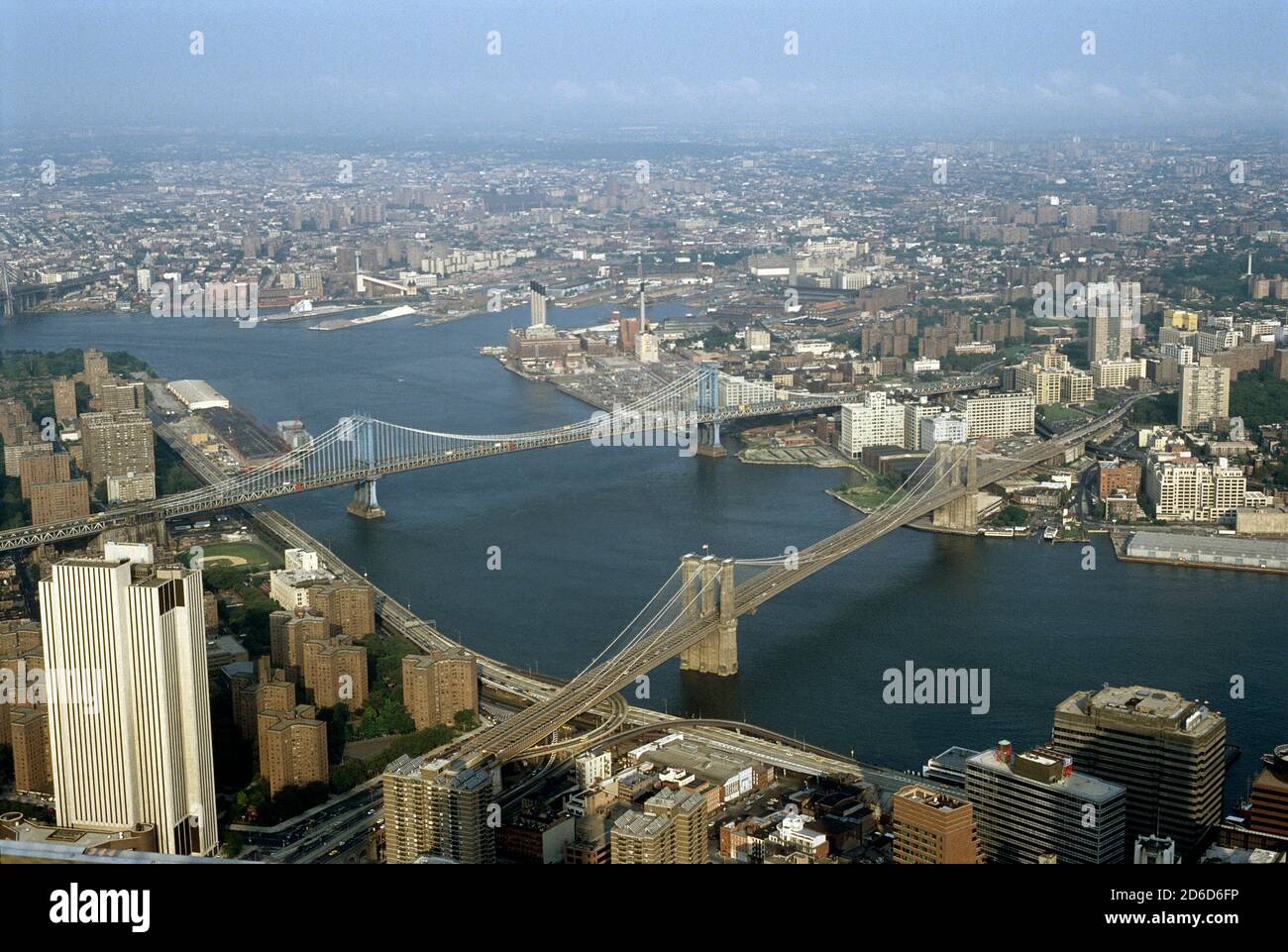03.09.2020, New York City, New York, USA - View from the World Trade Center in Manhattan to Brooklyn (right) and Williamsburg (top left), left Manhatt Stock Photo