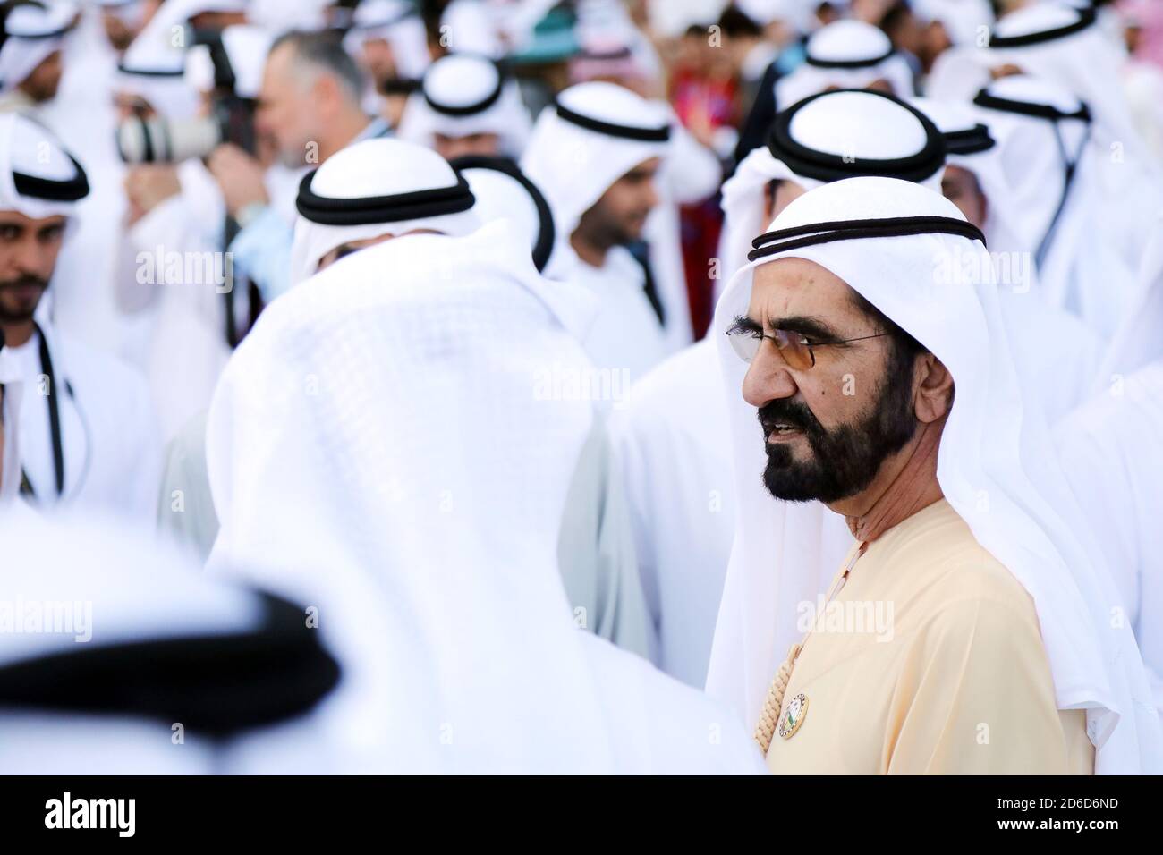 30.03.2019, Dubai, , United Arab Emirates - Sheikh Mohammed bin Rashid al Maktoum (in yellow), head of the Emirate of Dubai. 00S190330D093CAROEX.JPG [ Stock Photo