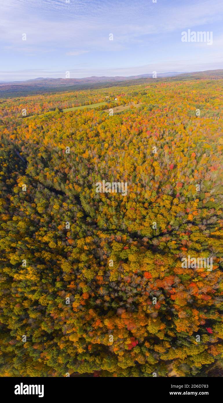 White Mountain National Forest aerial view with fall foliage, Town of Sanbornton, New Hampshire