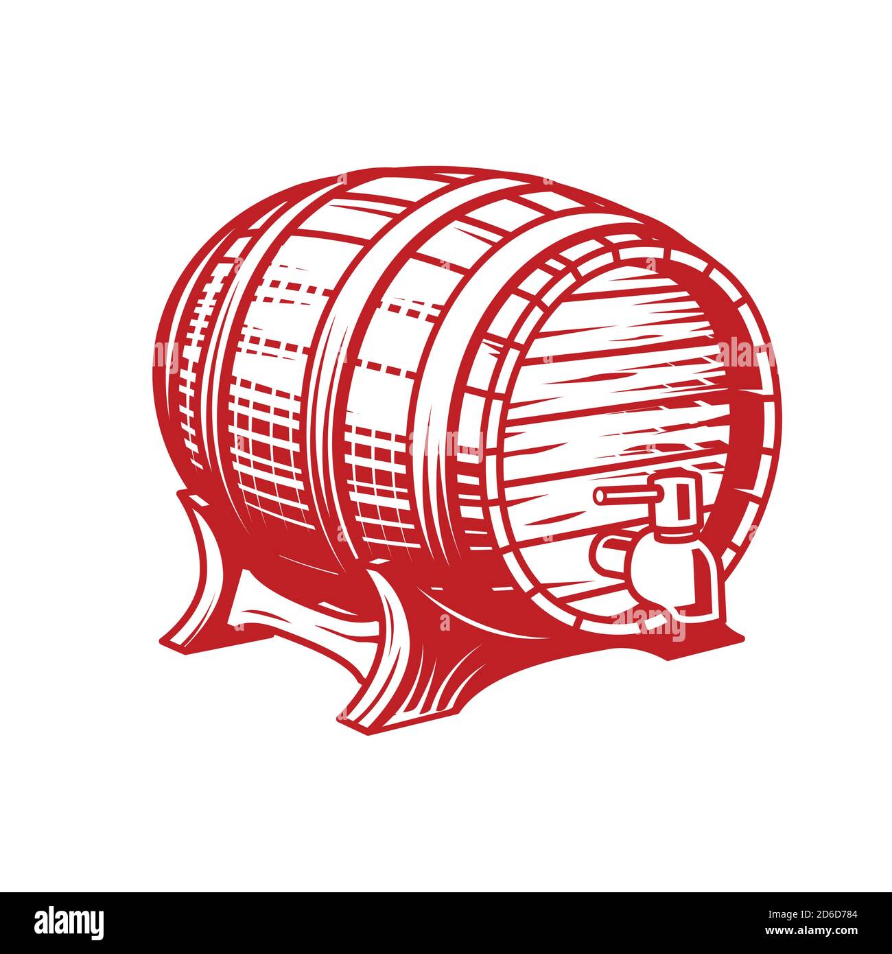 Old wooden wine or beer barrel with faucet in engraving style, cask Stock Vector
