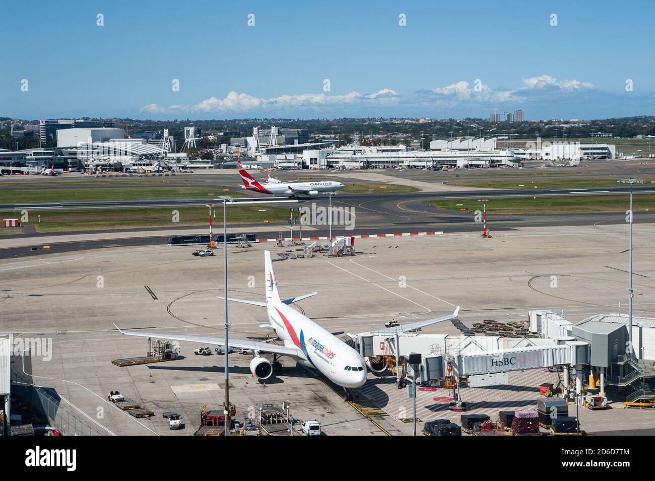 28.09.2019, Sydney, New South Wales, Australia - A Malaysia Airlines Airbus A330-300 passenger aircraft is parked at the gate at Kingsford Smith Inter Stock Photo