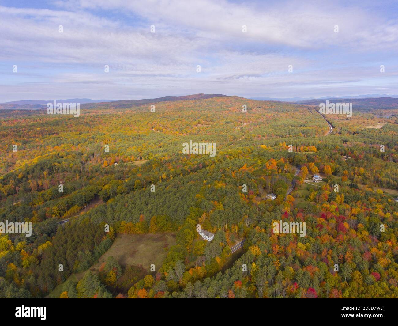 White Mountain National Forest aerial view with fall foliage, Town of Sanbornton, New Hampshire
