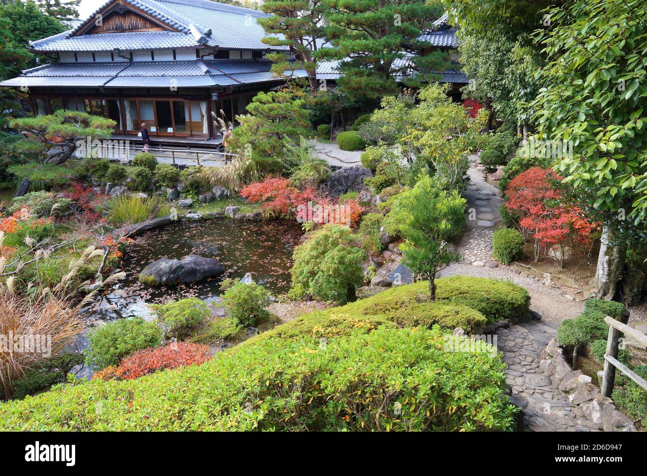Nara, Japan. Autumn colors in Japanese garden. Yoshikien Garden. Stock Photo