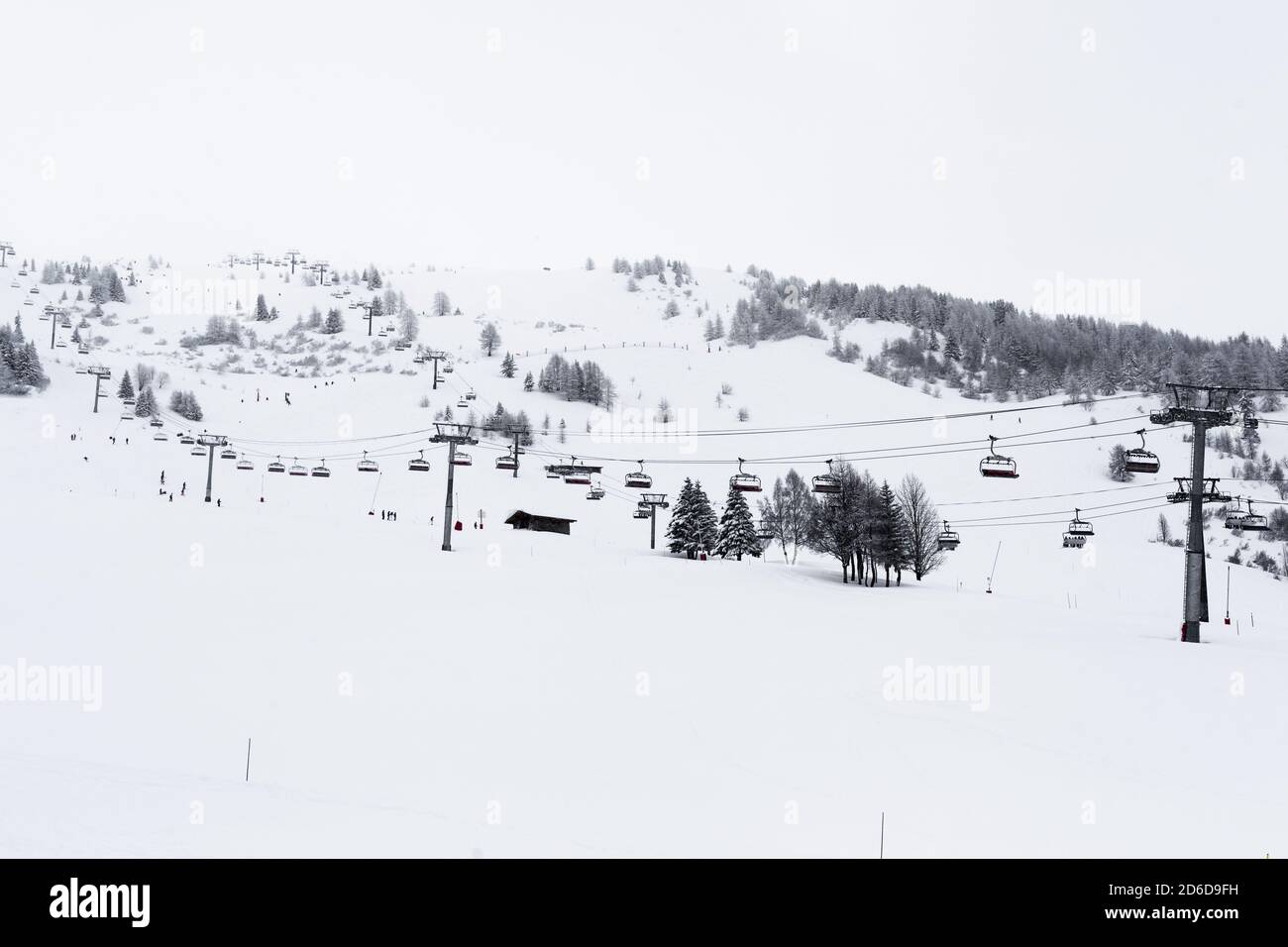 chair lifts in ski center les arcs, paradiski on the french alps on a