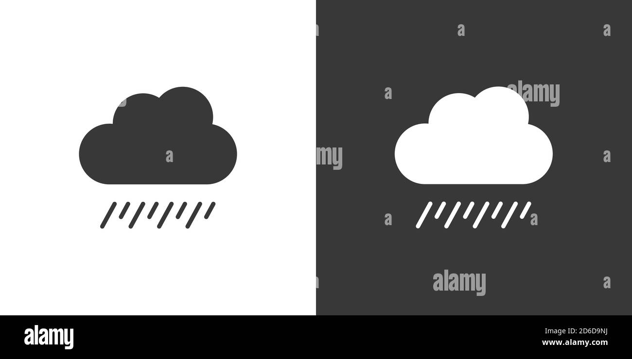 Soft rain and cloud. Overcast. Isolated icon on black and white ...