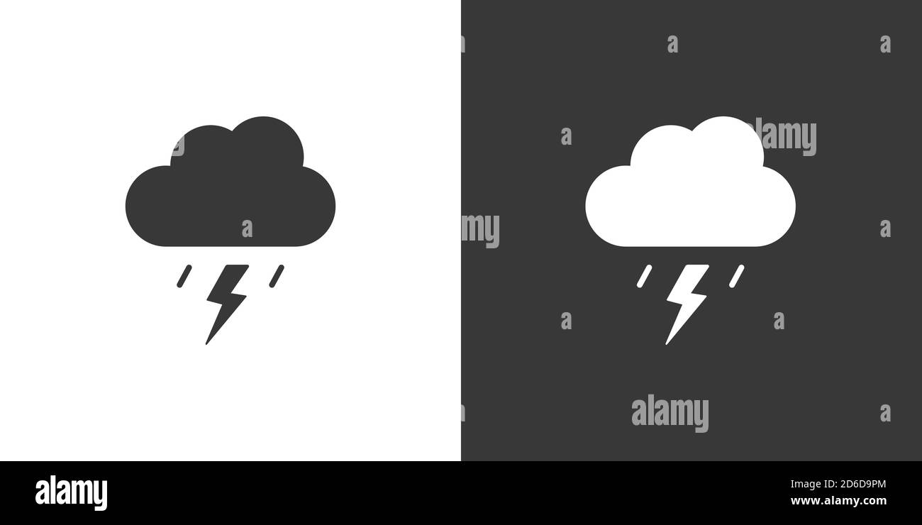 Storm and cloud. Isolated icon on black and white background. Weather ...