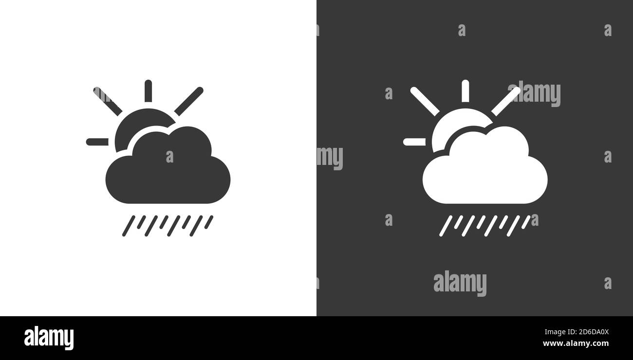 Soft rain, cloud and sun. Isolated icon on black and white background ...