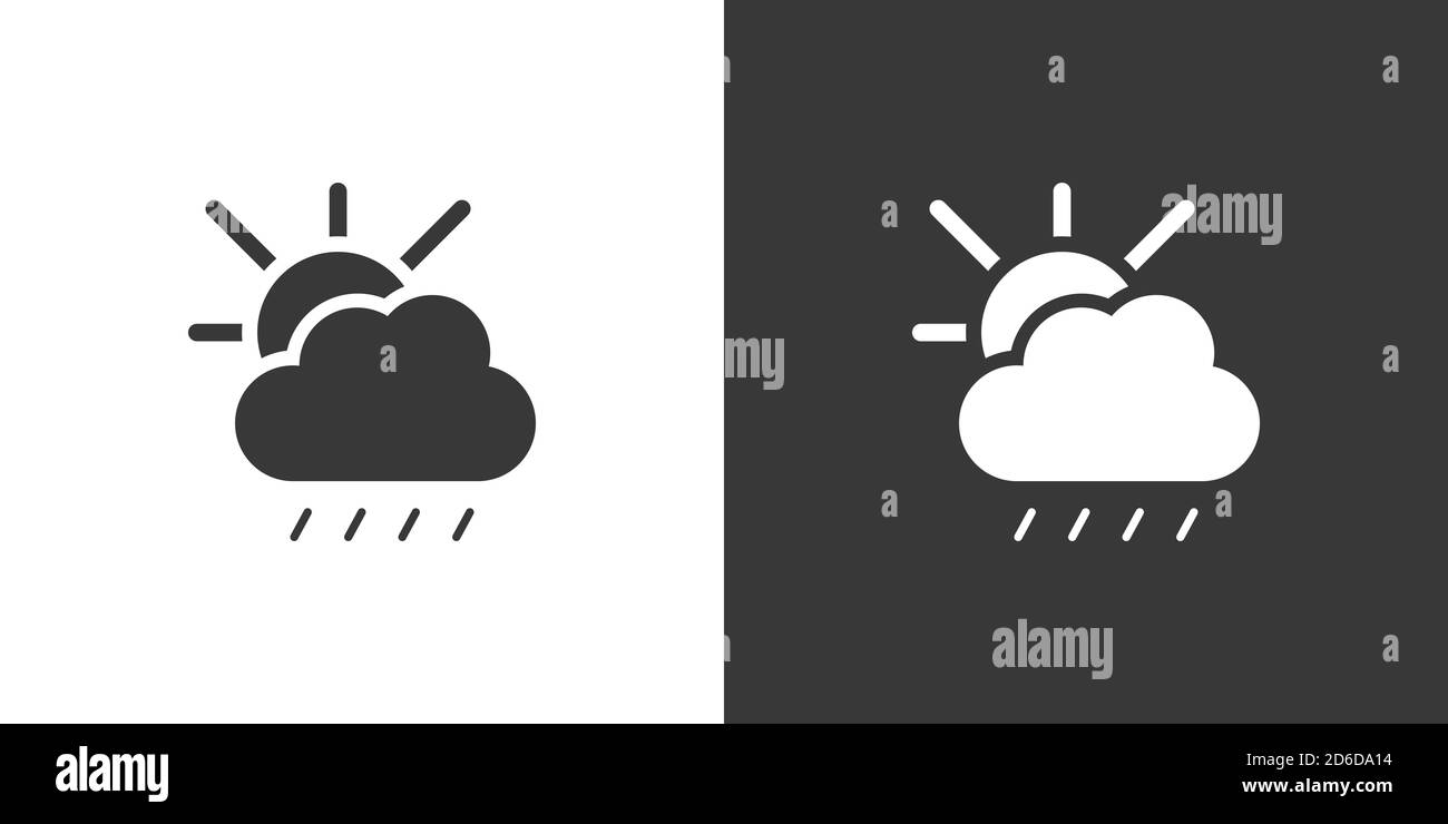 Soft rain, sun and cloud. Isolated icon on black and white background ...