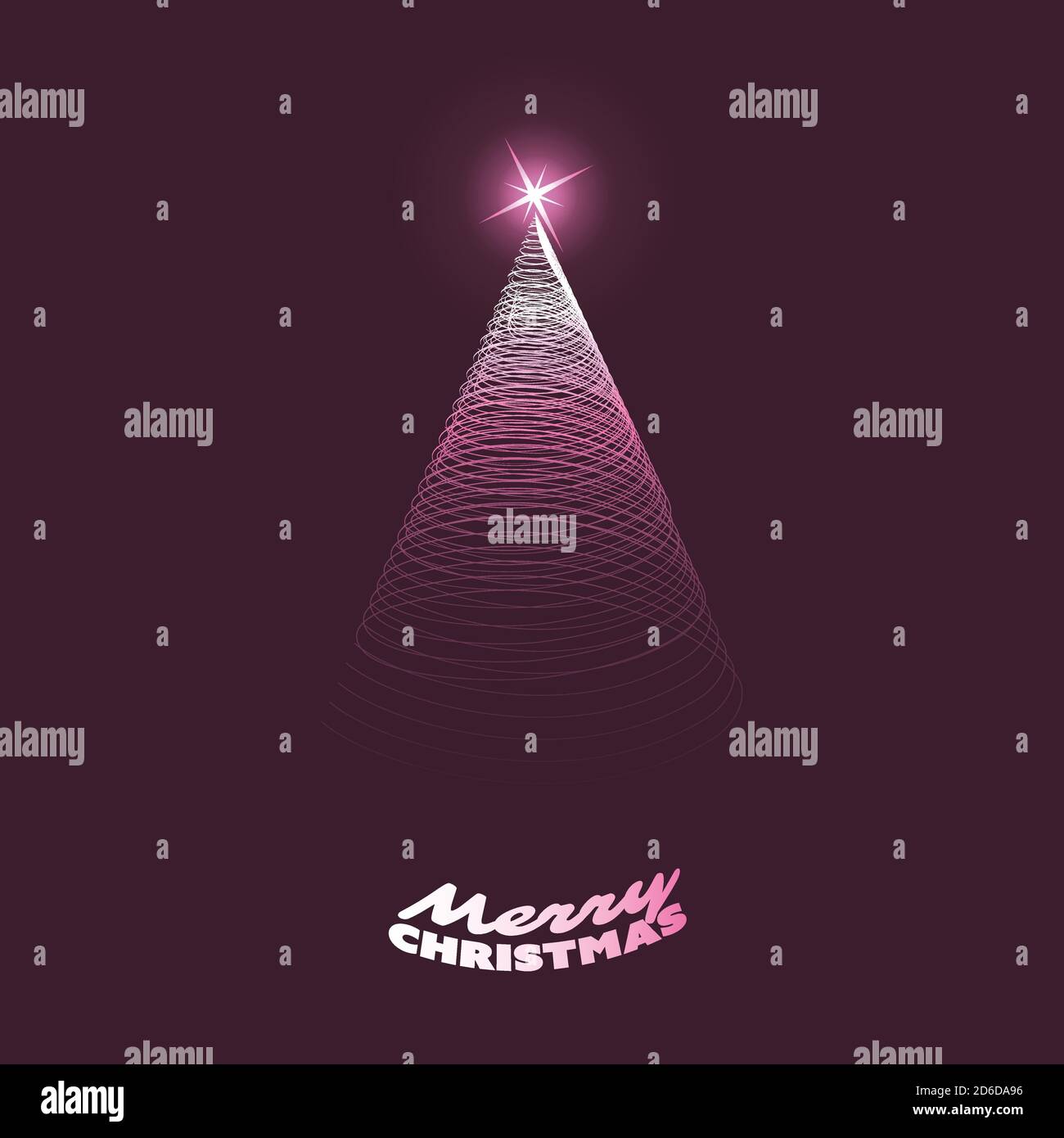 Dark Merry Christmas Card - Light Cone Shaped Christmas Tree with Spiraling Outlines Stock Vector