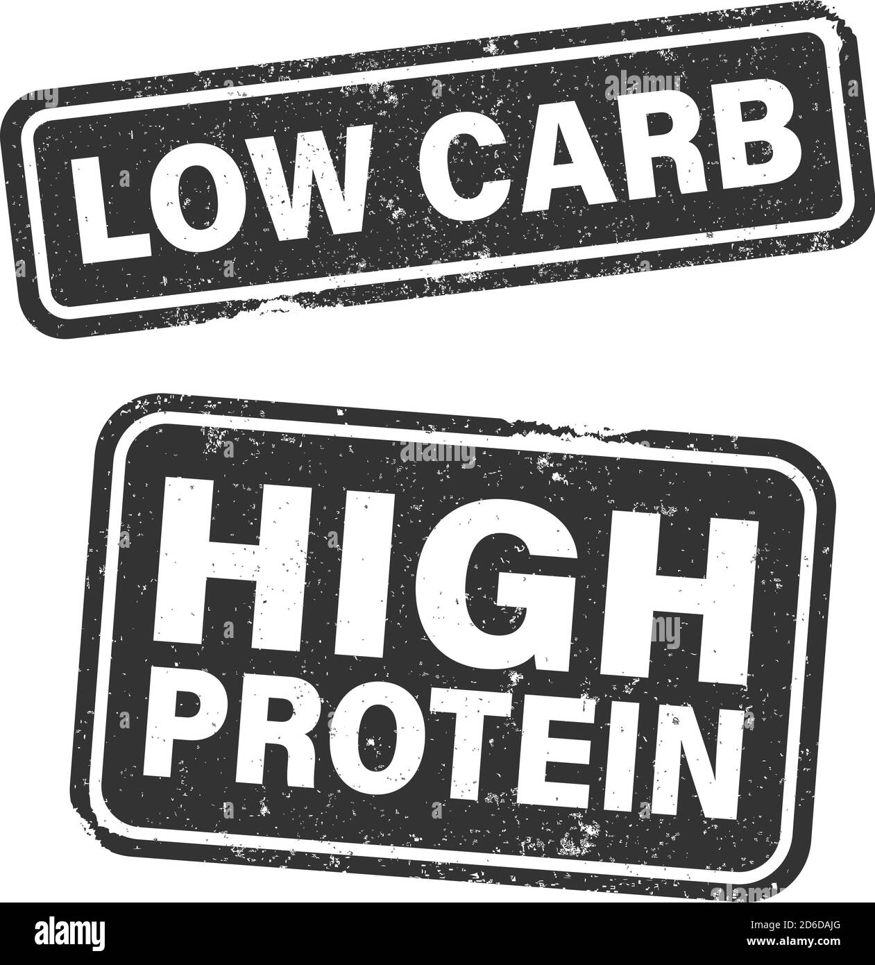 LOW CARB and HIGH PROTEIN stamp or label set isolated on white vector illustration Stock Vector