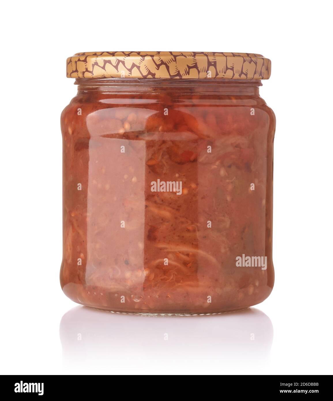 Jar of homemade preserved veggie ratatouille isolated on white Stock Photo