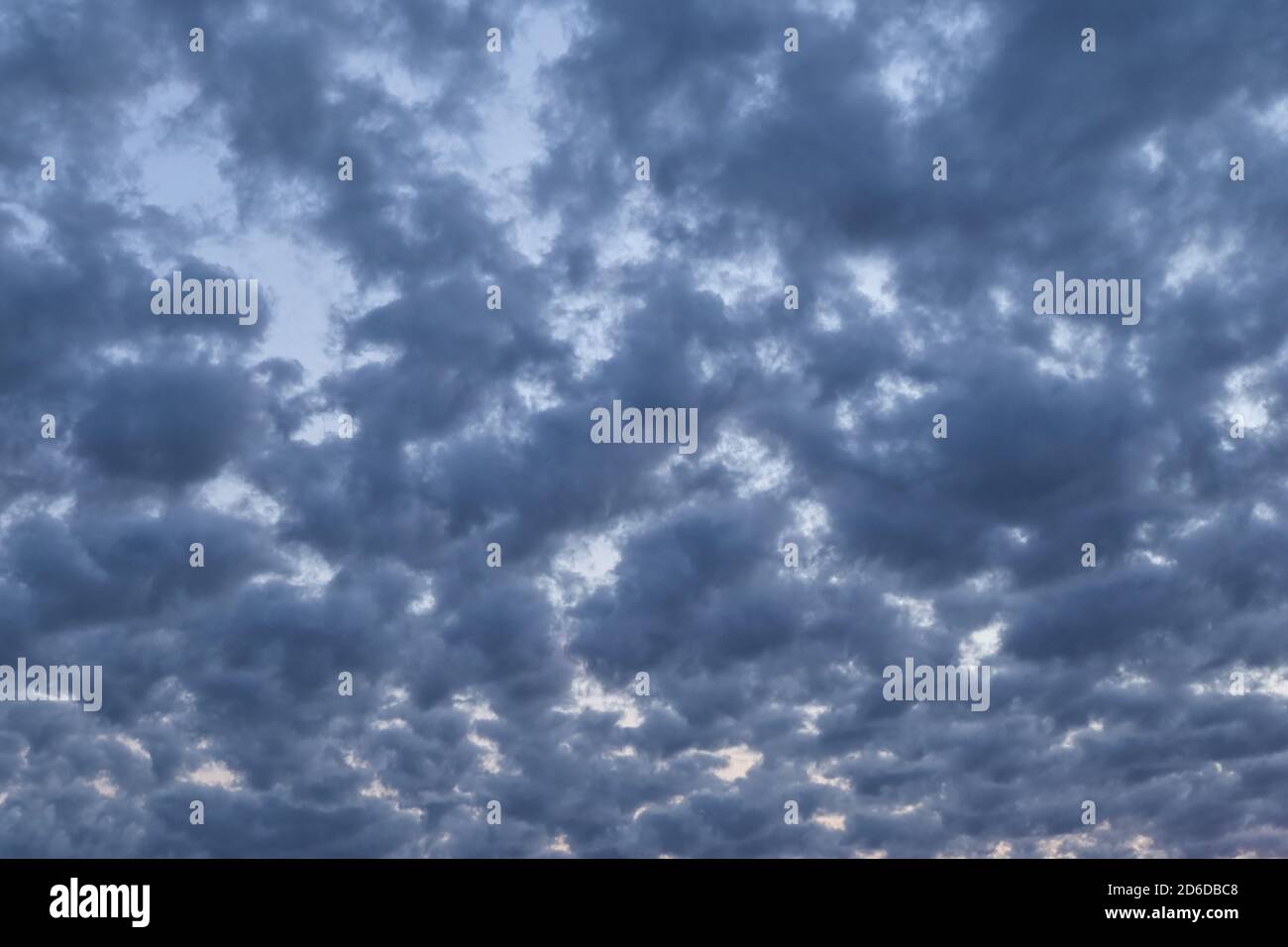 Dramatic evening cloudscape with altocumulus clouds Stock Photo