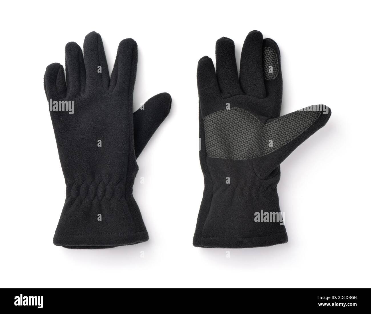 Pair of black fleece gloves isolated on white Stock Photo