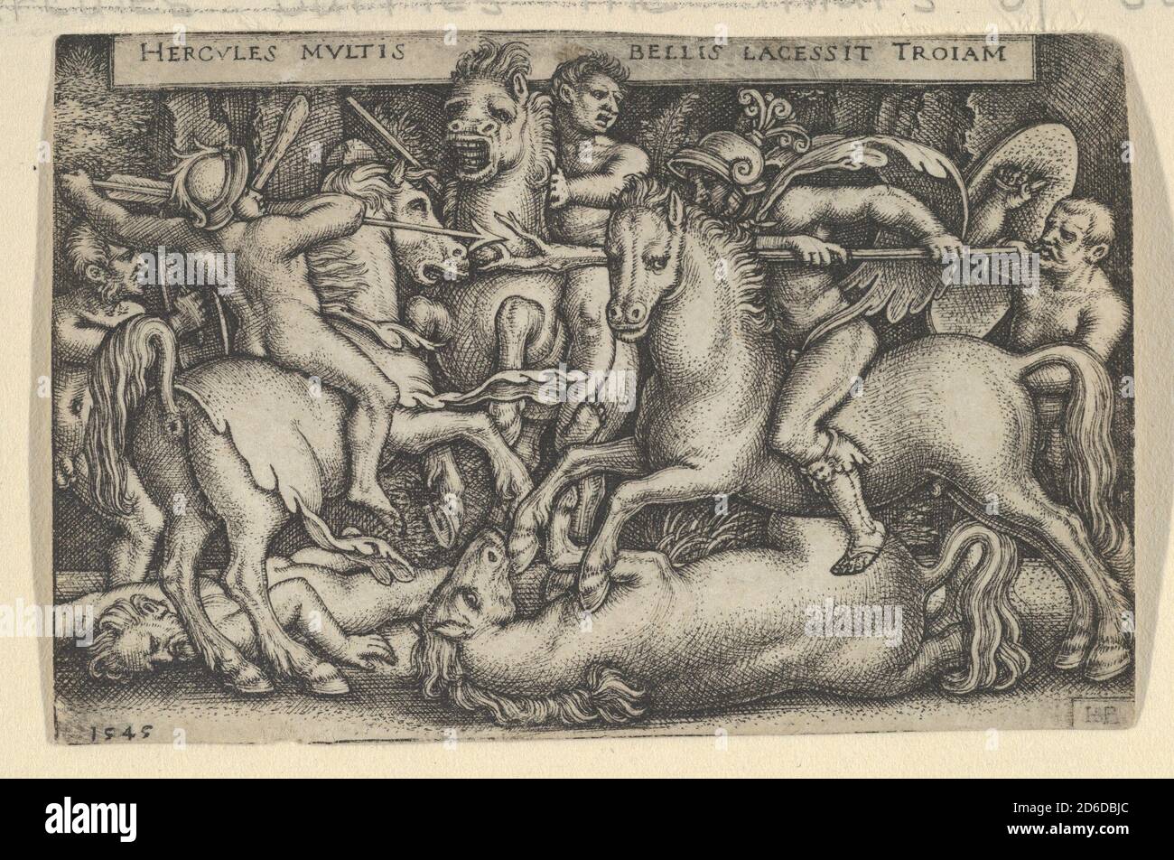 Hercules Fighting Against the Trojans, from The Labors of Hercules, 1545. Stock Photo