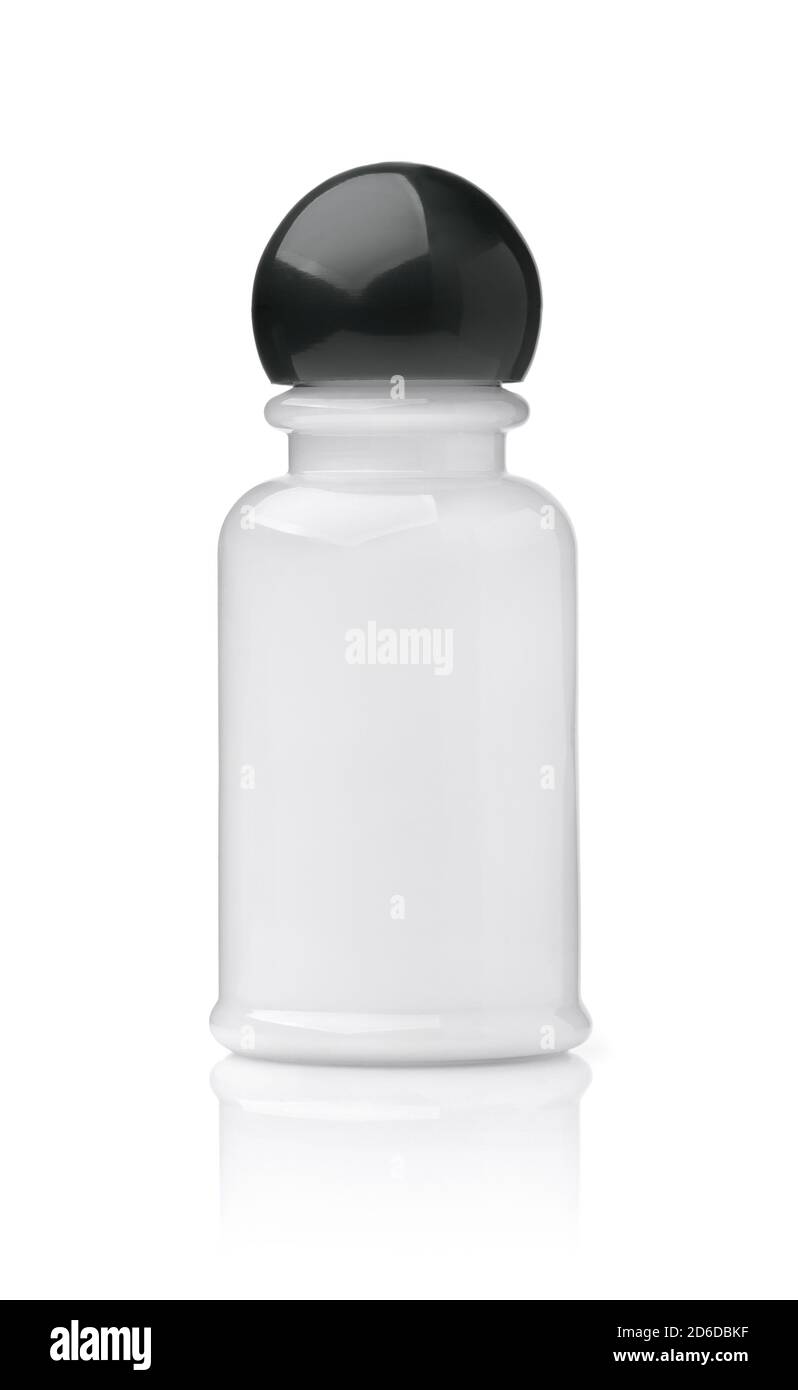 Front view of small white blank plastic cosmetic bottle isolated Stock Photo
