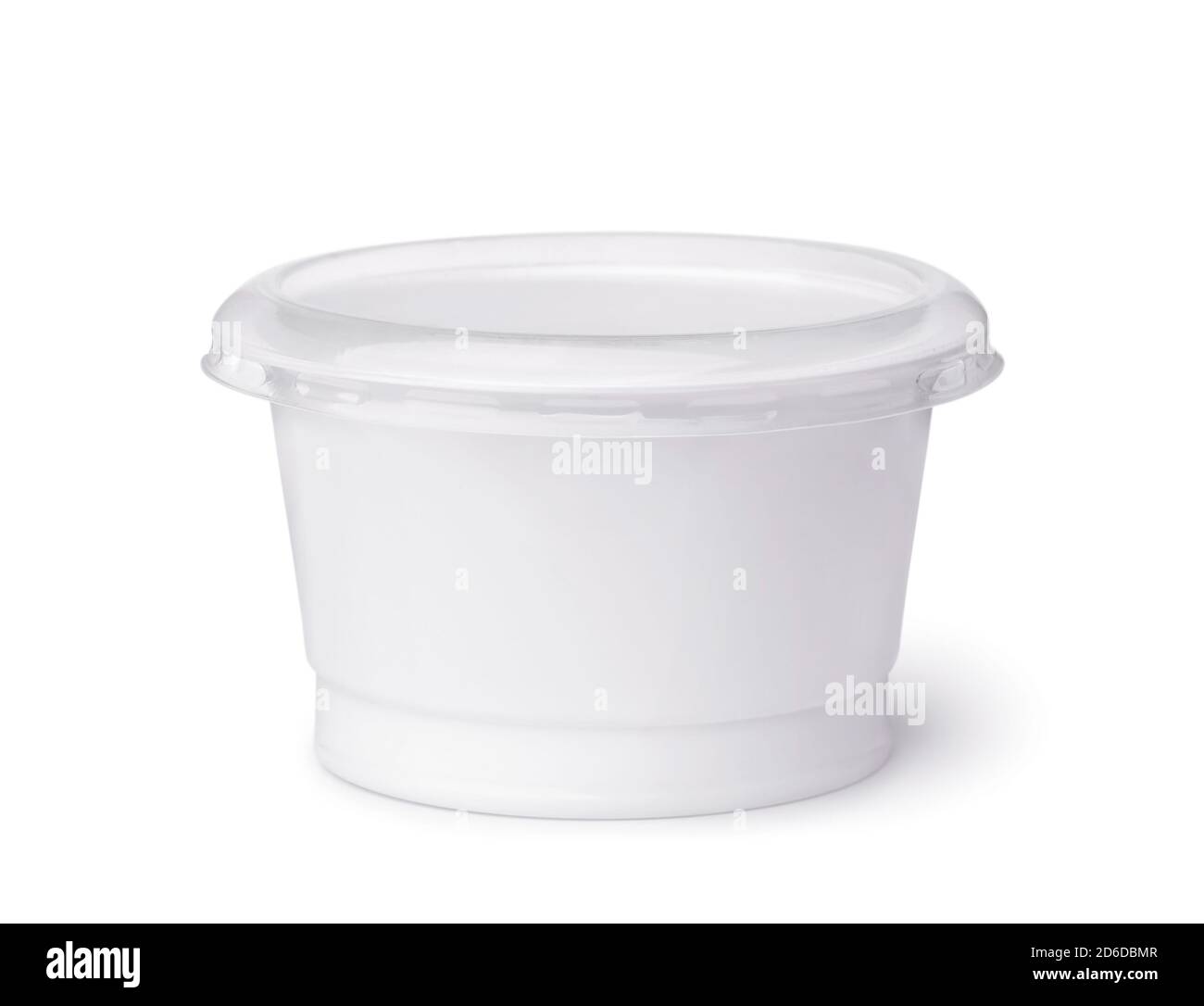 Front view of blank disposable plastic dairy cup isolated on white Stock Photo