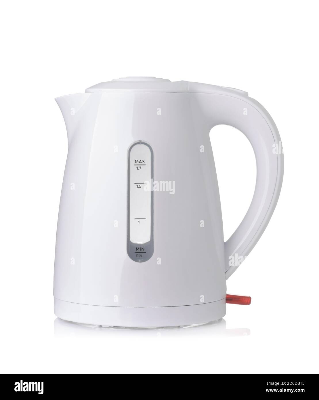 Side view of white plastic electric kettle isolated on white Stock Photo