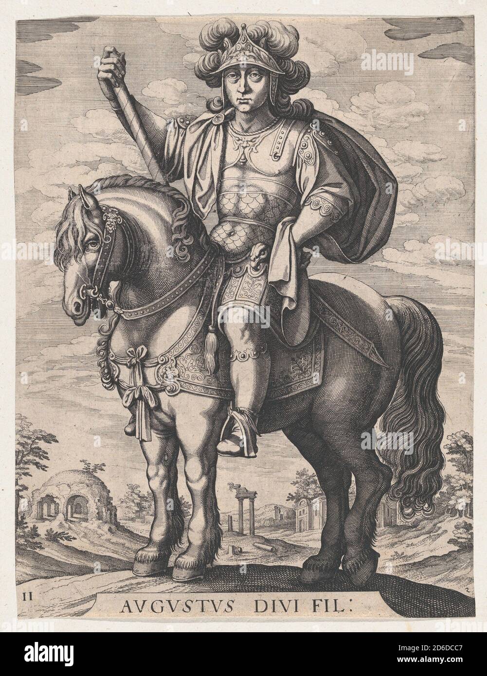 Plate 2: Emperor Augustus on Horseback, from 'The First Twelve Roman Caesars', after Tempesta, 1610-50. Stock Photo