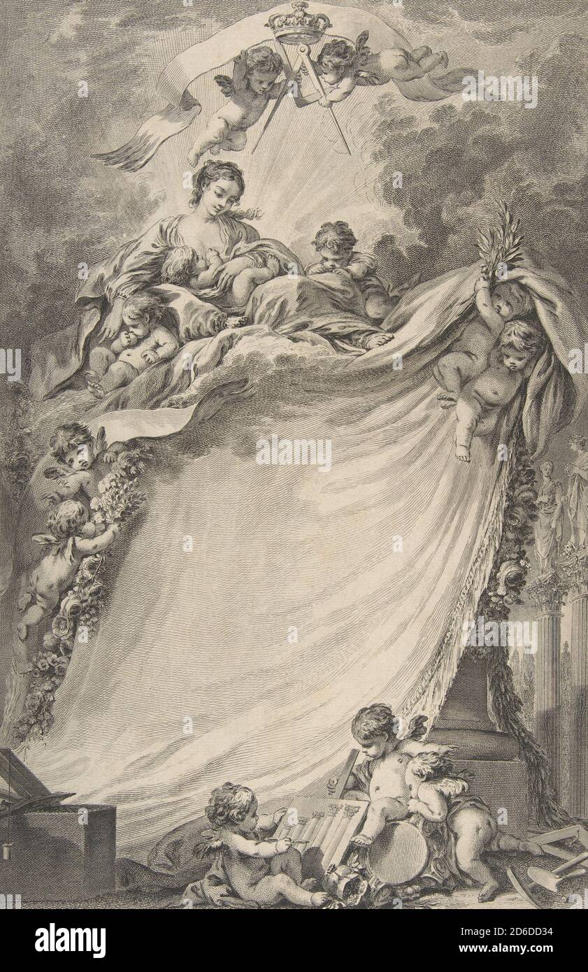 Diploma of the Freemasons of Bordeaux, after Fran&#xe7;ois Boucher, 1766. Stock Photo