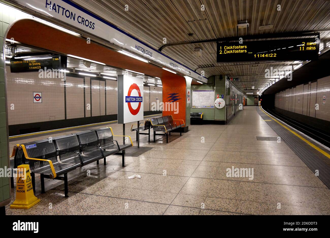 A quiet Hatton Cross underground station the day after Prime Minister Boris Johnson put the UK in lockdown to help curb the spread of the coronavirus Stock Photo