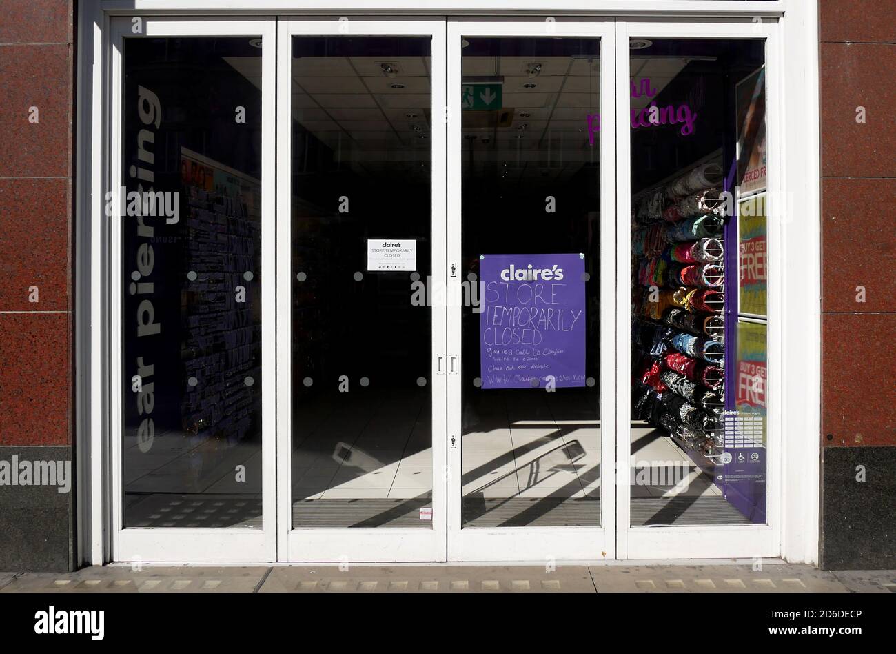 A closed Claire's Accessories the day after Prime Minister Boris Johnson put the UK in lockdown to help curb the spread of the coronavirus forcing sho Stock Photo