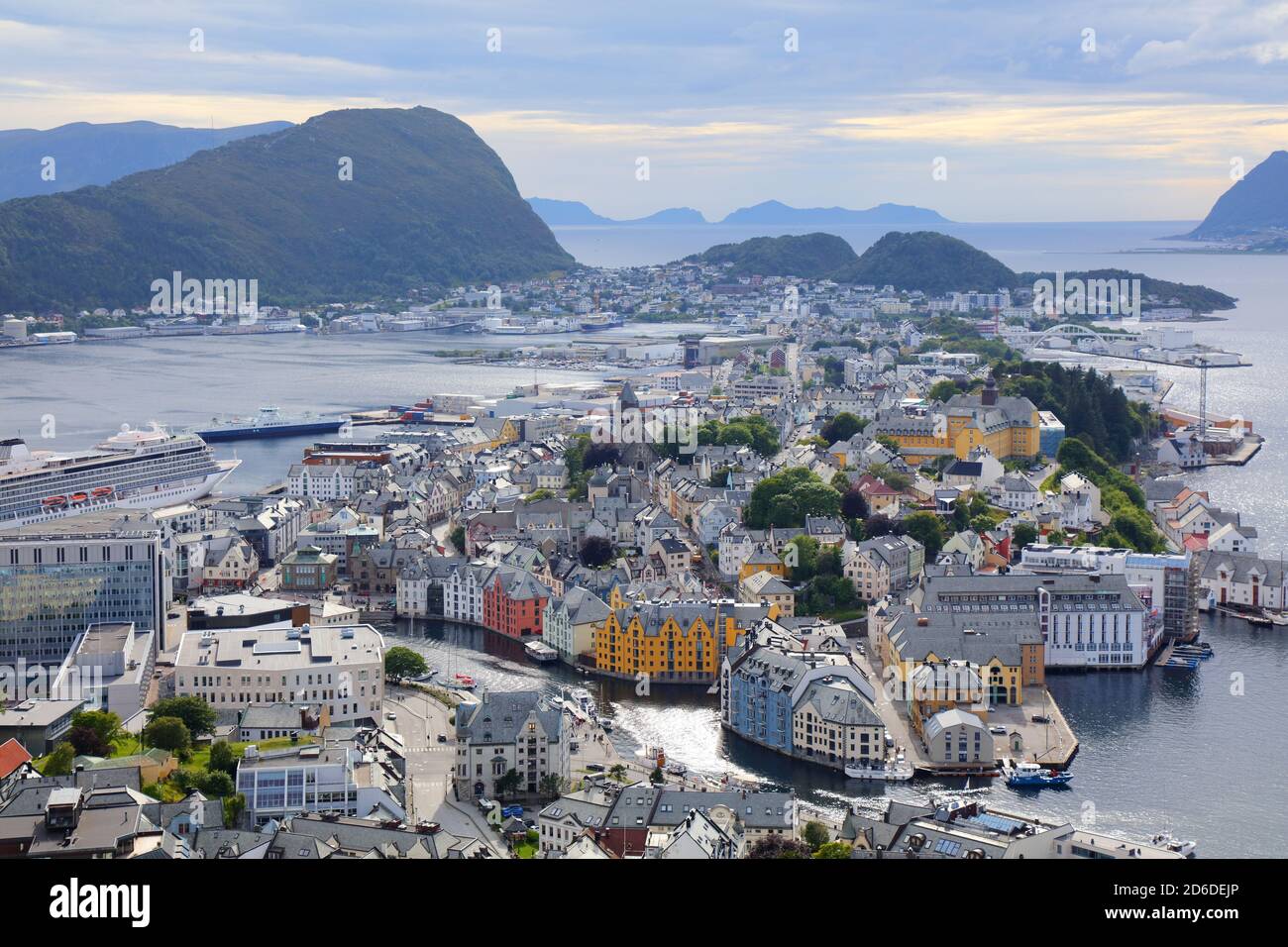 Alesund city, Norway. Aerial view from Aksla mountain. Stock Photo