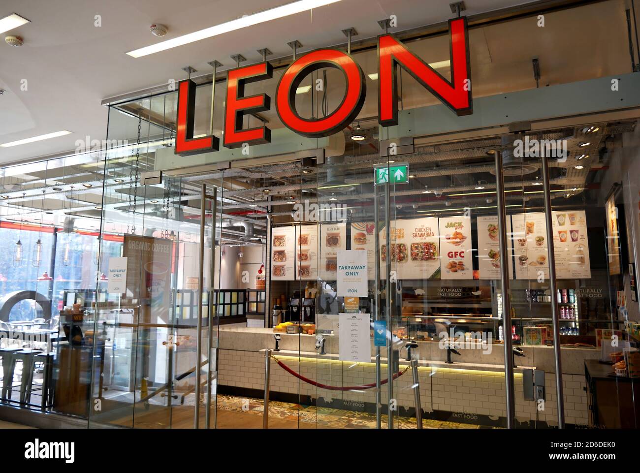 An open Leon restaurant the day after Prime Minister Boris Johnson put the UK in lockdown to help curb the spread of the coronavirus forcing shops sel Stock Photo