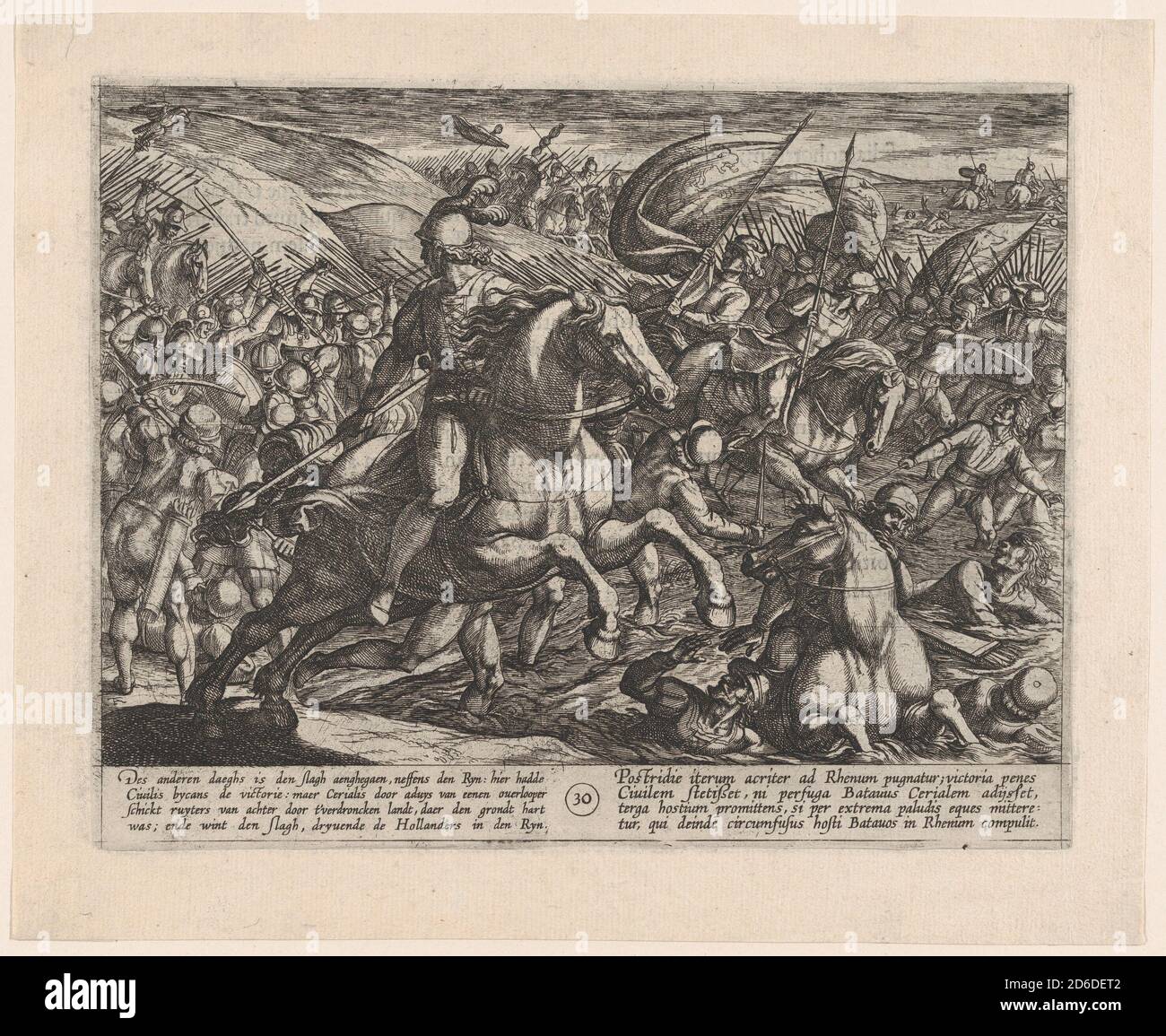 Plate 30: Cerialis Driving the Dutch into the Rhine, from The War of the Romans Against the Batavians, 1611. Stock Photo